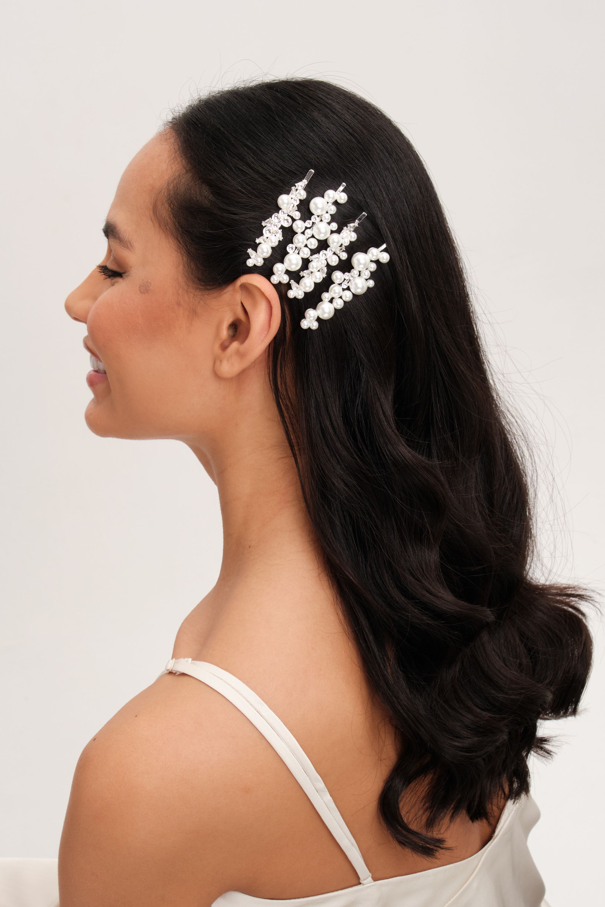 Jon Richard Silver Plated Pearl Bow And Floral Hair Slides - Pack Of 4 image 2