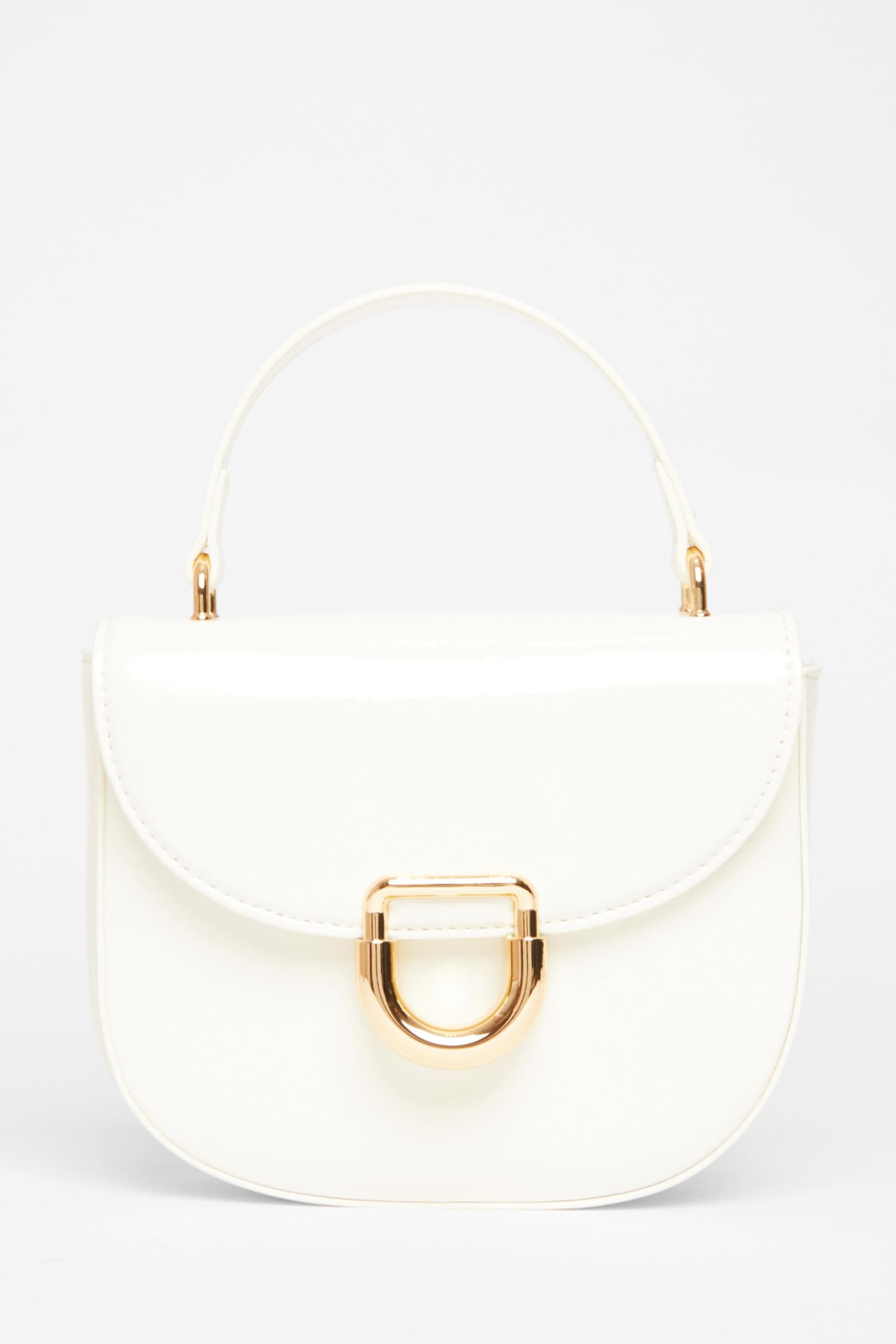 Quiz White Faux Leather Top Handle Bag image 3