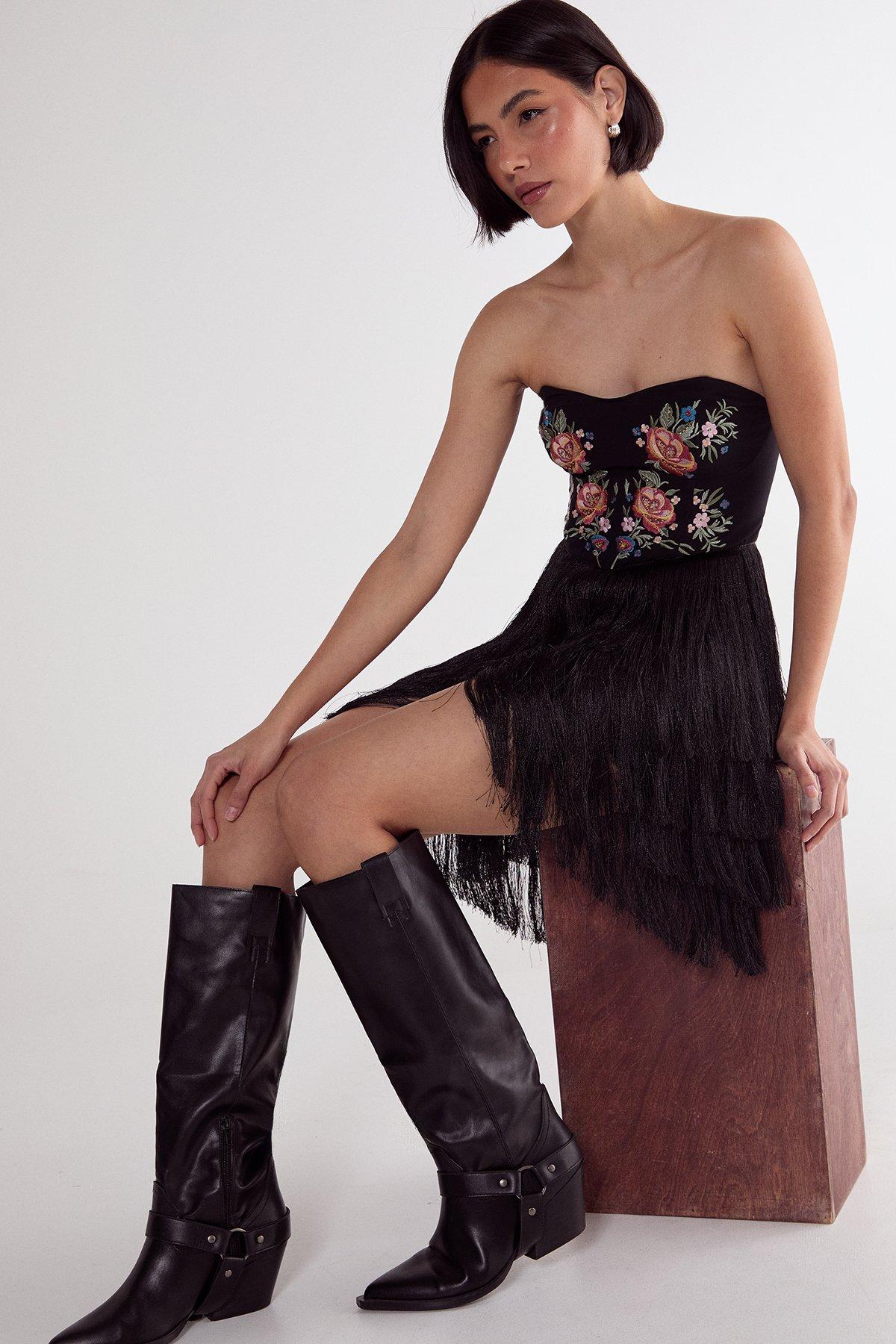 Nasty Gal Black Mini Skirt With Fringe Premium Disc Sequin Fringe