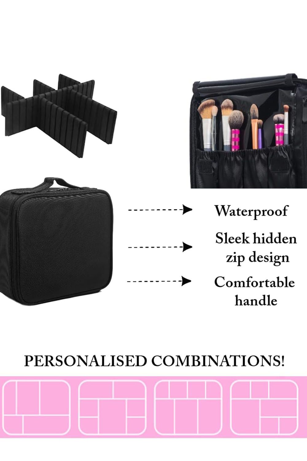 Living and Home Waterproof Vanity Travel Makeup Storage Cosmetic Toiletry Bag Organizer with Adjustable Compartment image 4