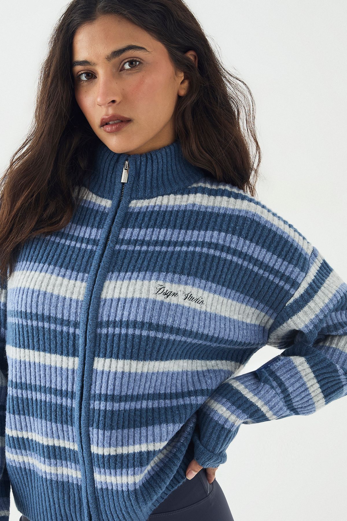 DSGN Studio DSGN Studio Double Zip Through Stripe Knitted Jumper Blue image 4