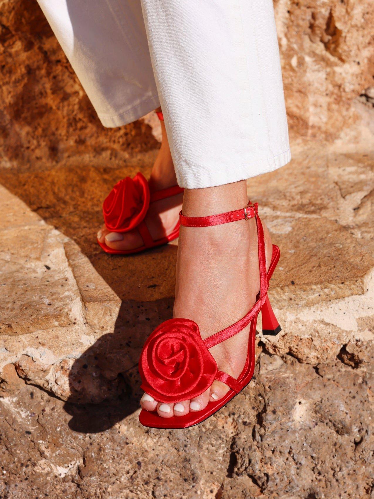 Linzi Valentine Red Satin Stiletto Heeled Sandals image 2