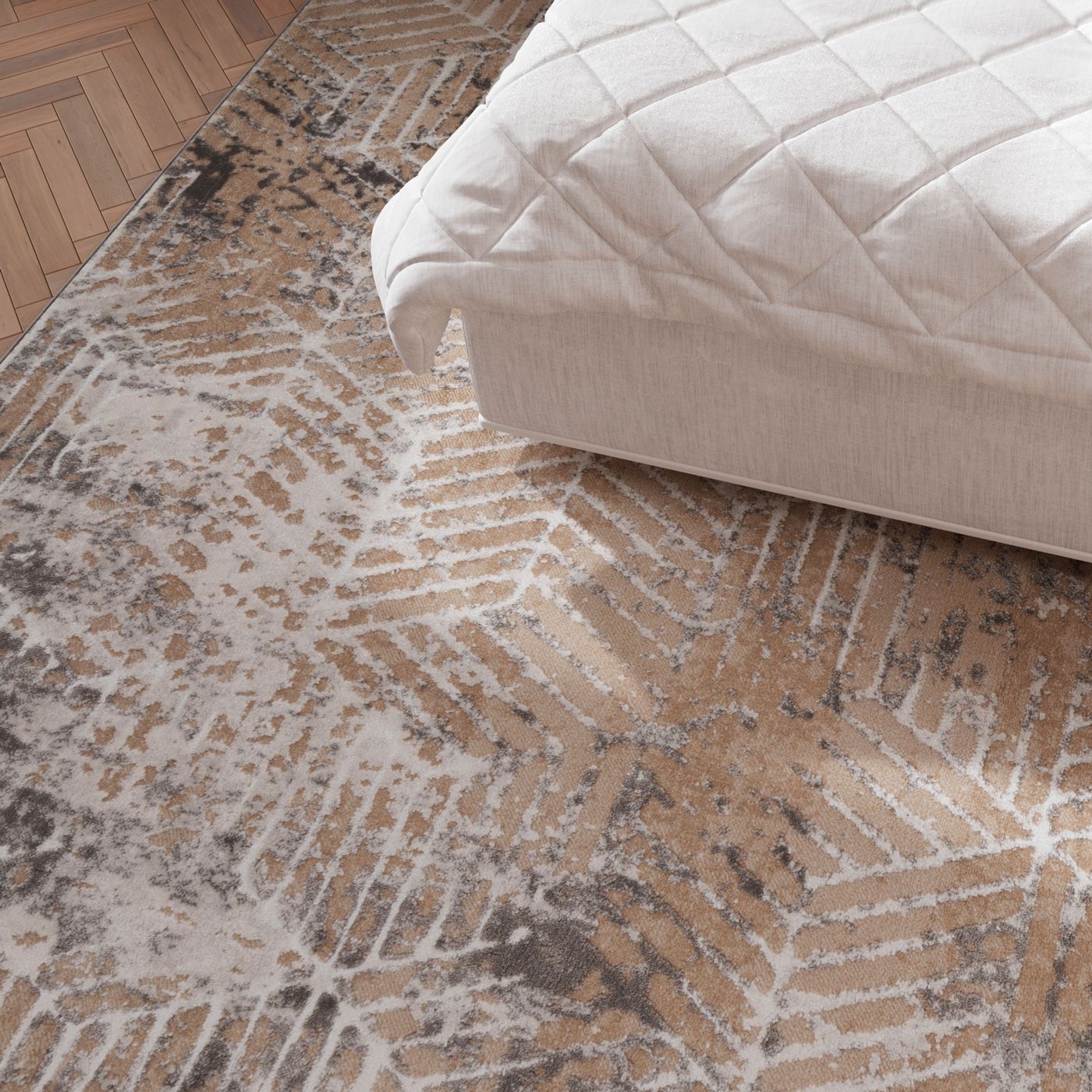 Kukoon Greige Distressed Abstract Geometric Motif Rug image 3