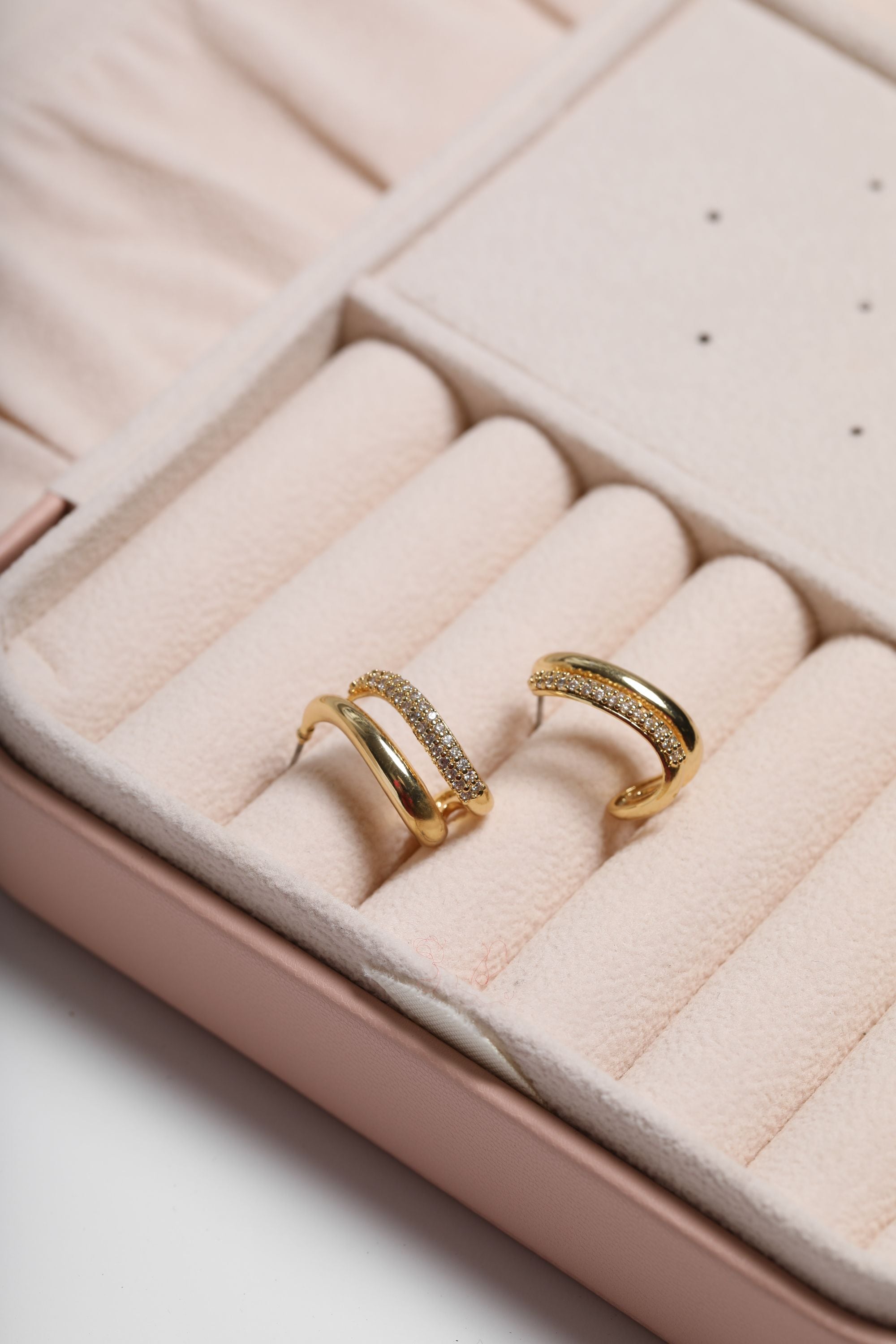 Jon Richard Gold Plated Polished and Pave Double Row Hoop Earrings image 2