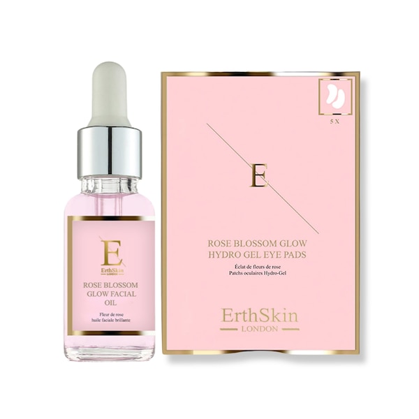 Erth Skin London Rose Glow Revival Set: Facial Oil 30ml + Rose Hydro-Gel Eye Pads