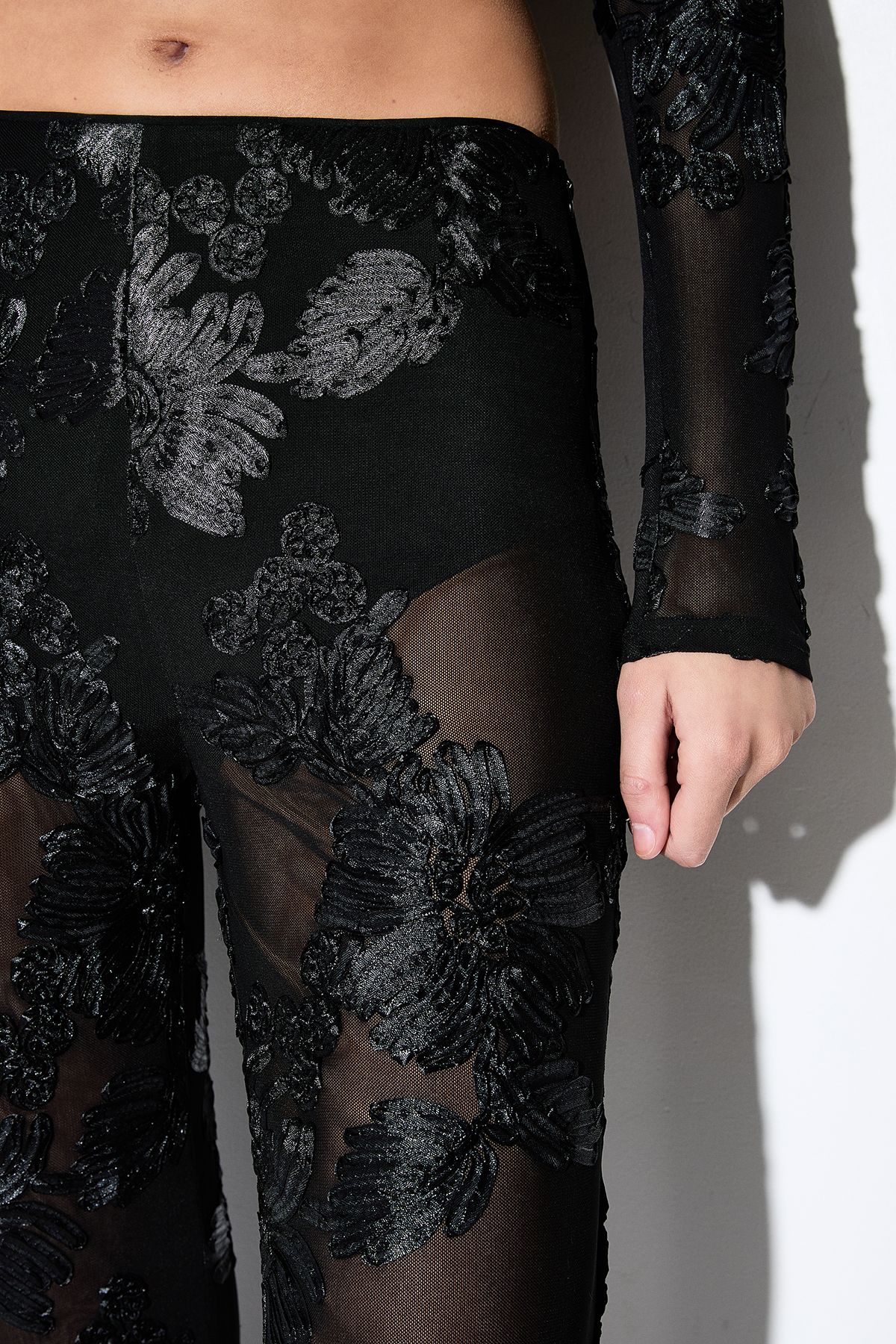 MissPap Textured Floral Mesh Trouser Black image 4