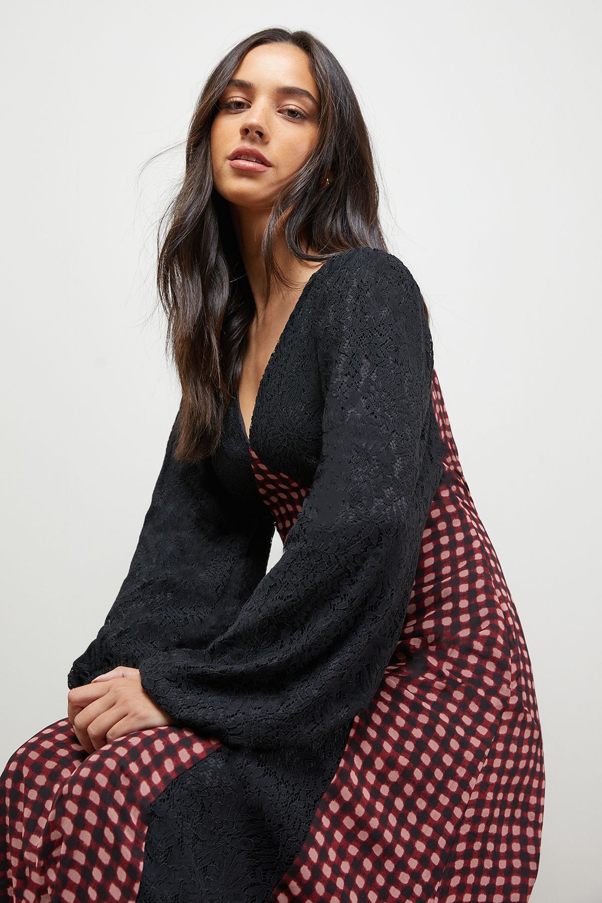 Oasis Check Contrast Panel Midaxi Dress Red image 4