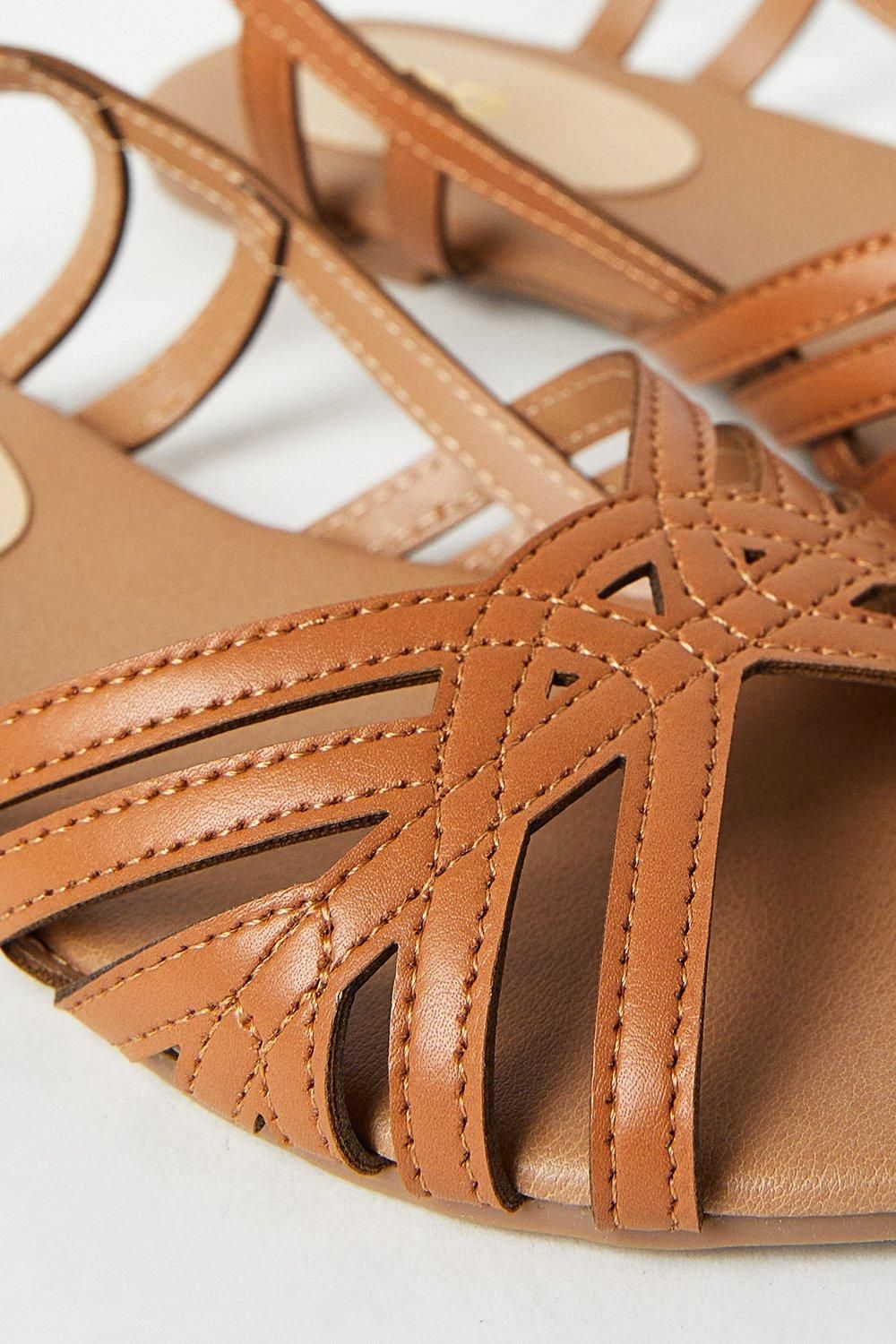 Dorothy Perkins Fiona Faux Leather Lattice Peep Toe Slingback Flat Sandals Tan image 4