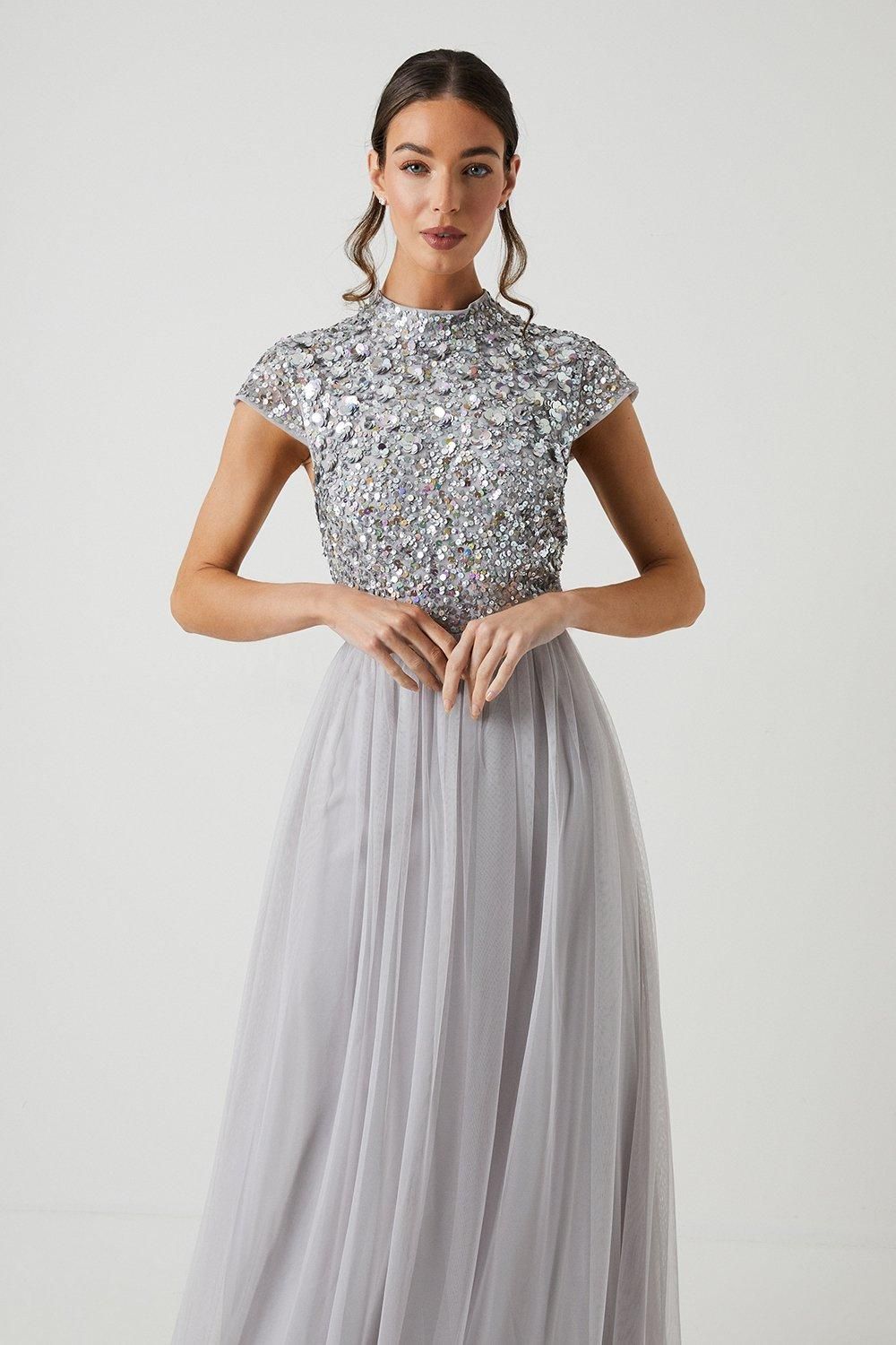 Coast 3d Floral Embellished Bridesmaid Maxi Dress Grey Mist image 2