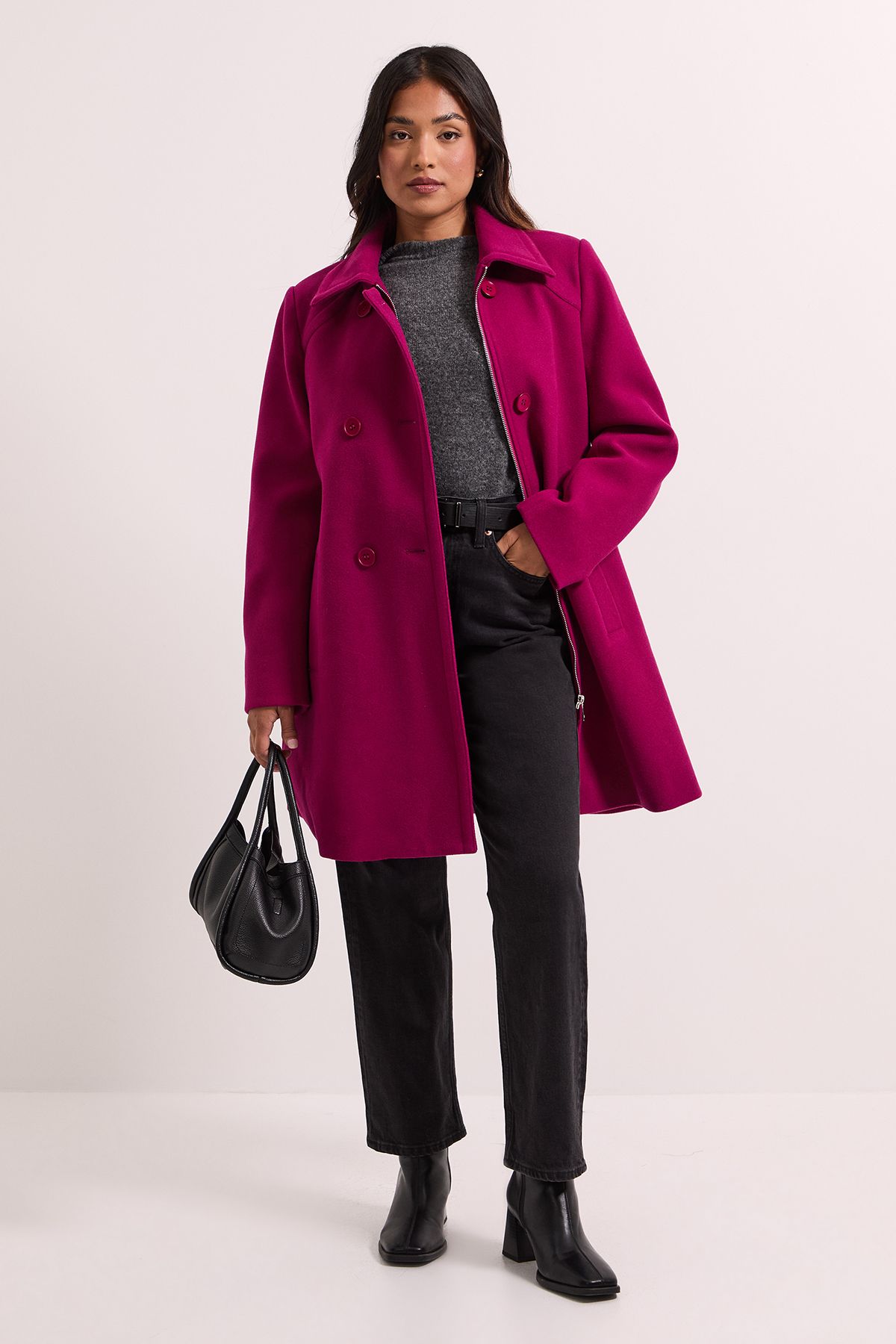 Dorothy Perkins Petite Short Faux Wool Dolly Coat Pink image 1