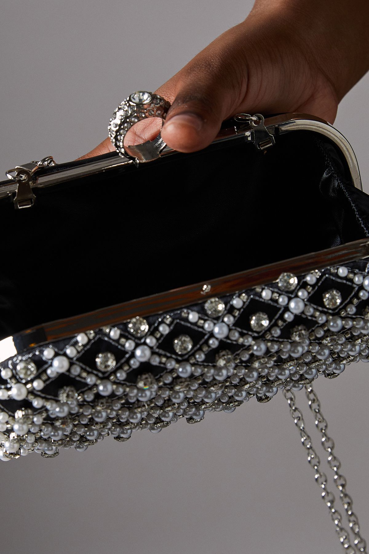 Coast Maldives Pearl Diamante Detail Hard Clutch Bag Black image 4