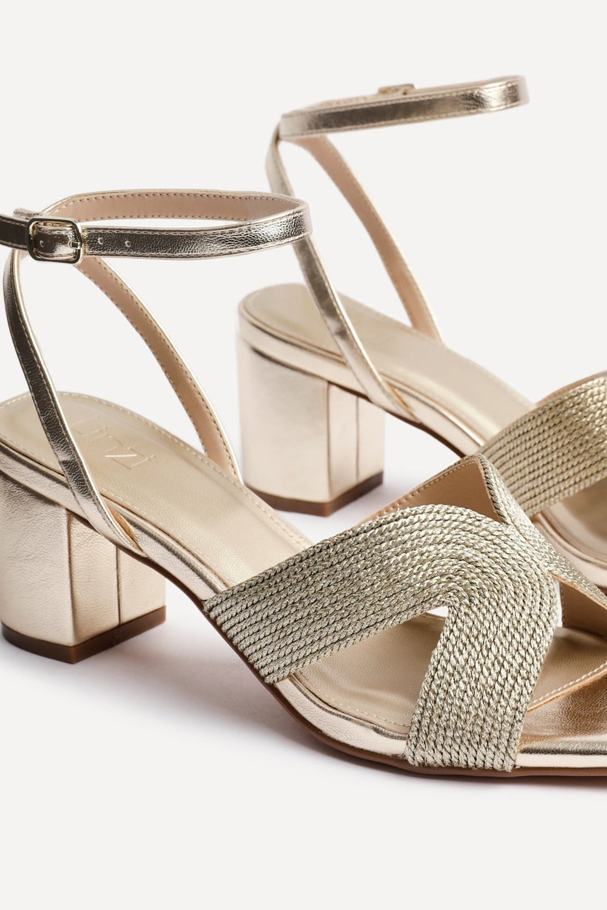 Linzi Alessia Gold Woven Loop Design Block Heeled Sandals image 4