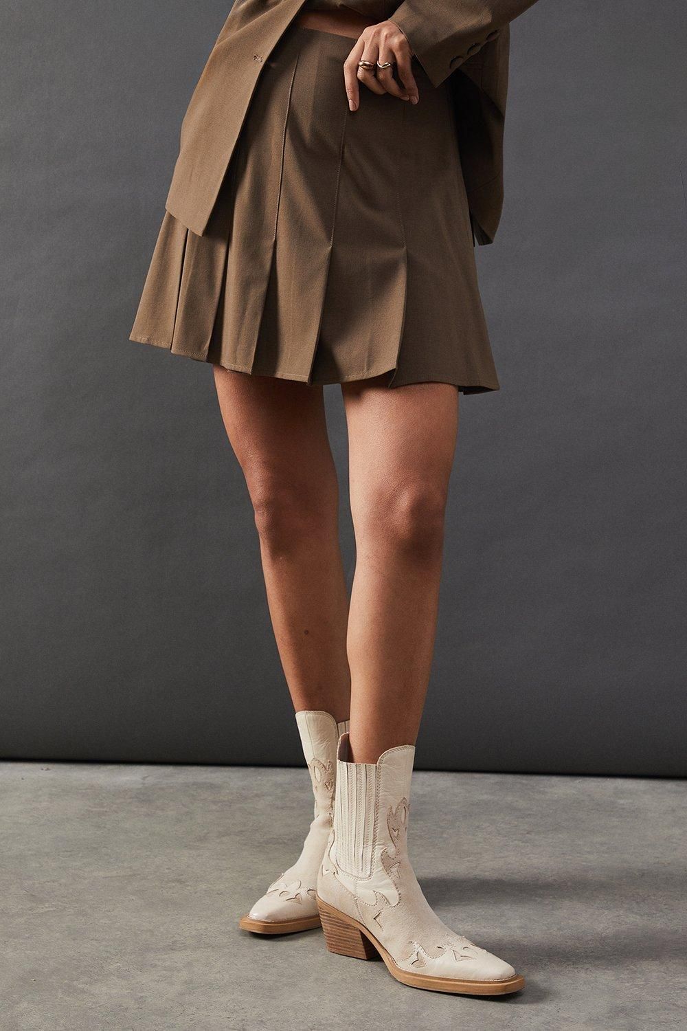 Warehouse Wool Blend Tailored Flippy Skirt Brown image 2