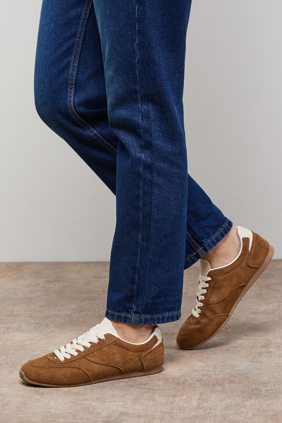 Oasis Jenny Faux Suede Lace Up Trainers Beige image 1