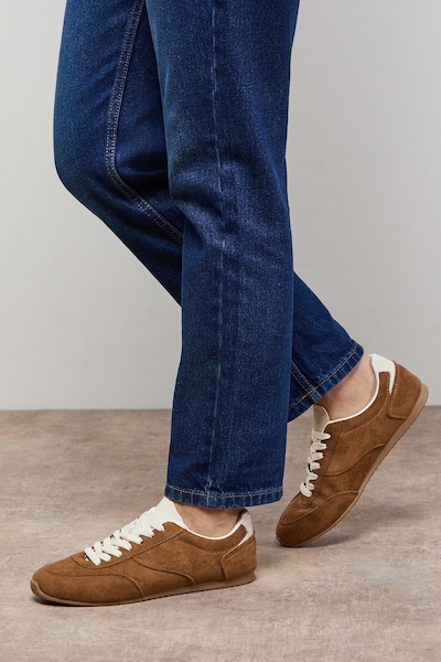 Oasis Jenny Faux Suede Lace Up Trainers Beige