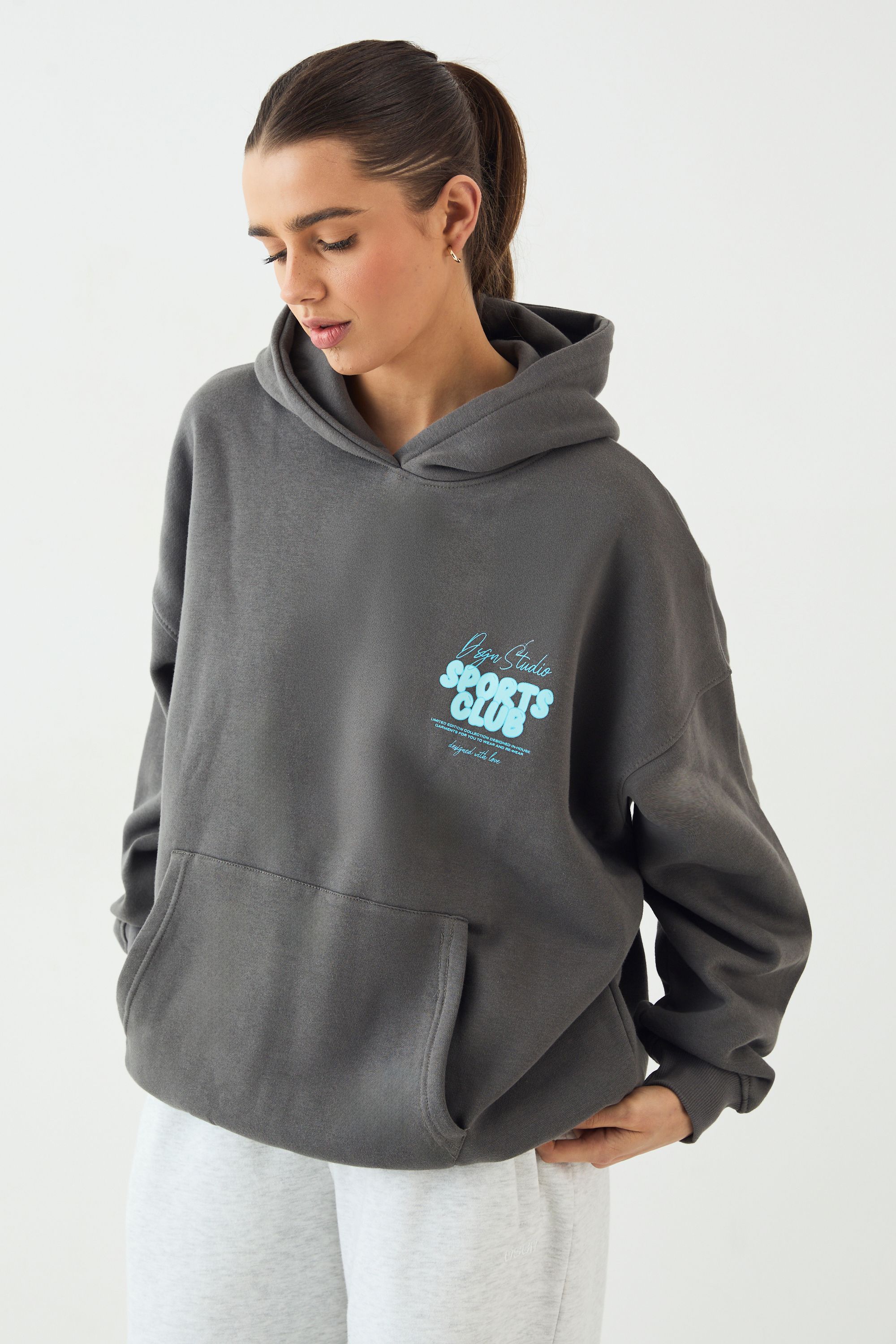 DSGN Studio DSGN Studio Sports Bubble Slogan Oversized Hoodie Charcoal image 2
