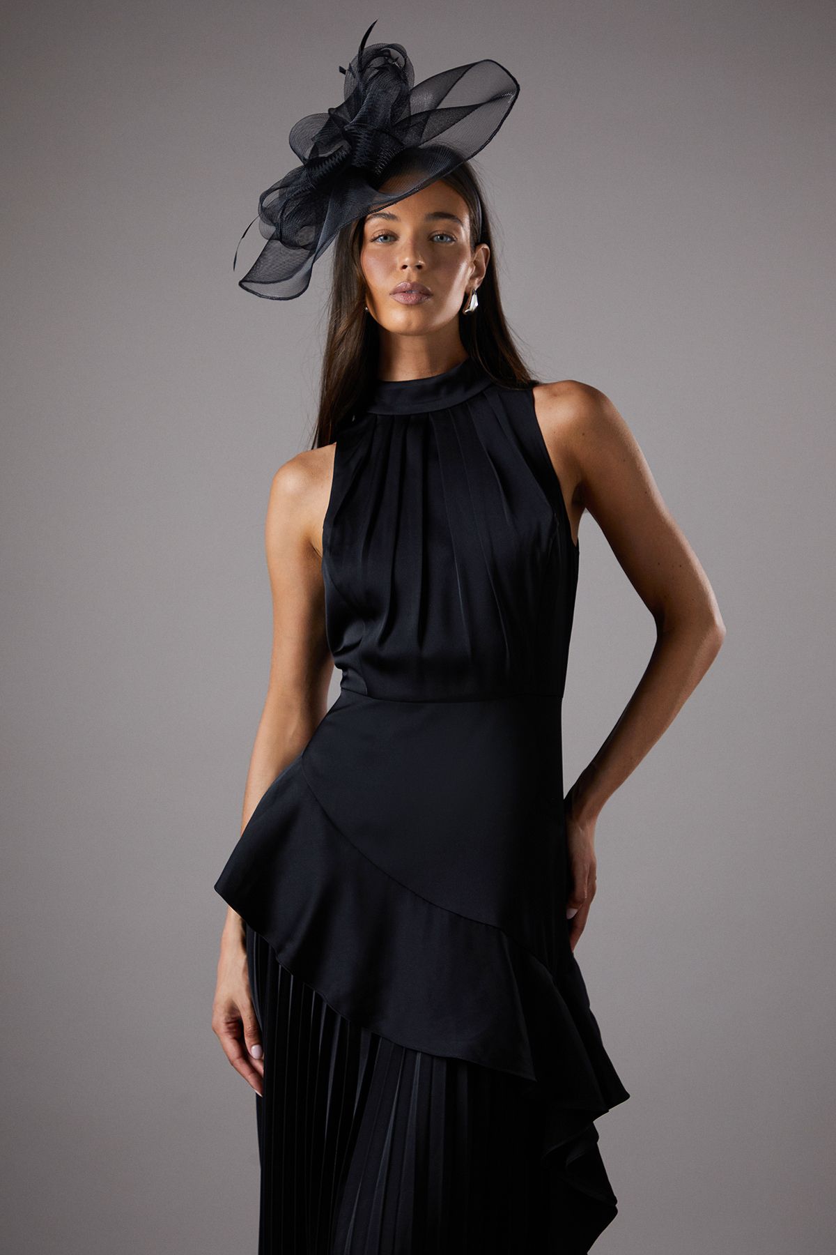 Coast Sleeveless Ruffle Pleat Satin Back Crepe Dress Black image 2