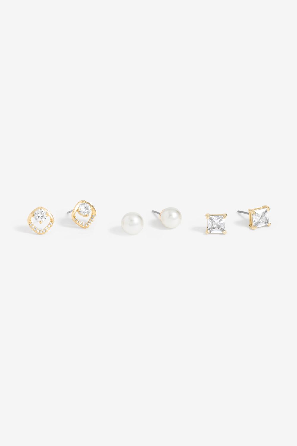 Mood Gold Pearl & Crystal Core Stud Earrings - PacK Of 3
