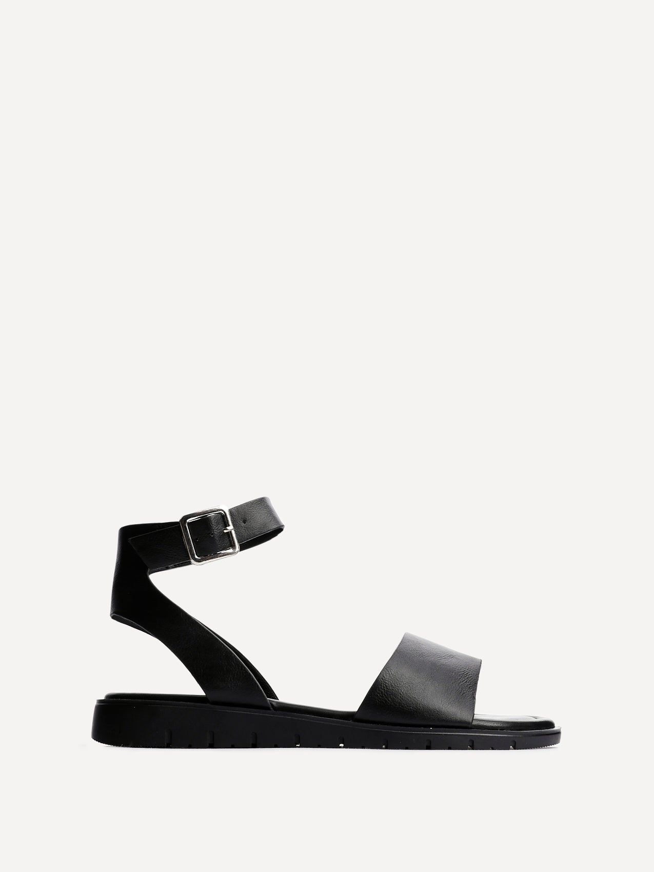 Linzi Nora Black Faux Leather Flat Sandals