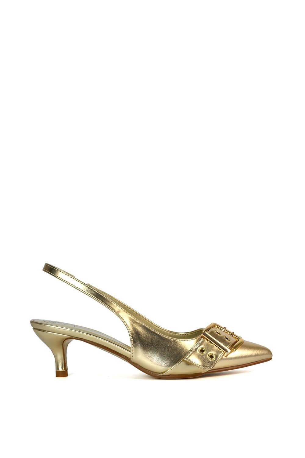 XY London 'Lexi' Pointed Toe Slingback Low Kitten Heels With Buckle Detail image 1