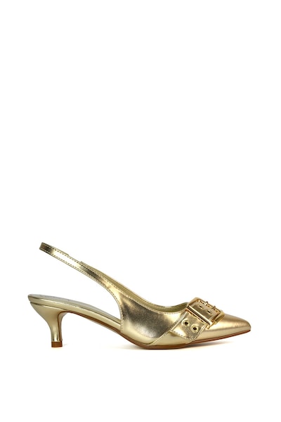 XY London 'Lexi' Pointed Toe Slingback Low Kitten Heels With Buckle Detail