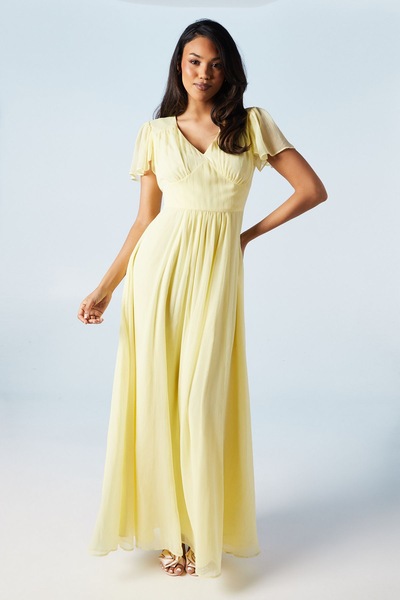 Coast Angel Sleeve Georgette Bridesmaid Maxi Dress Lemon
