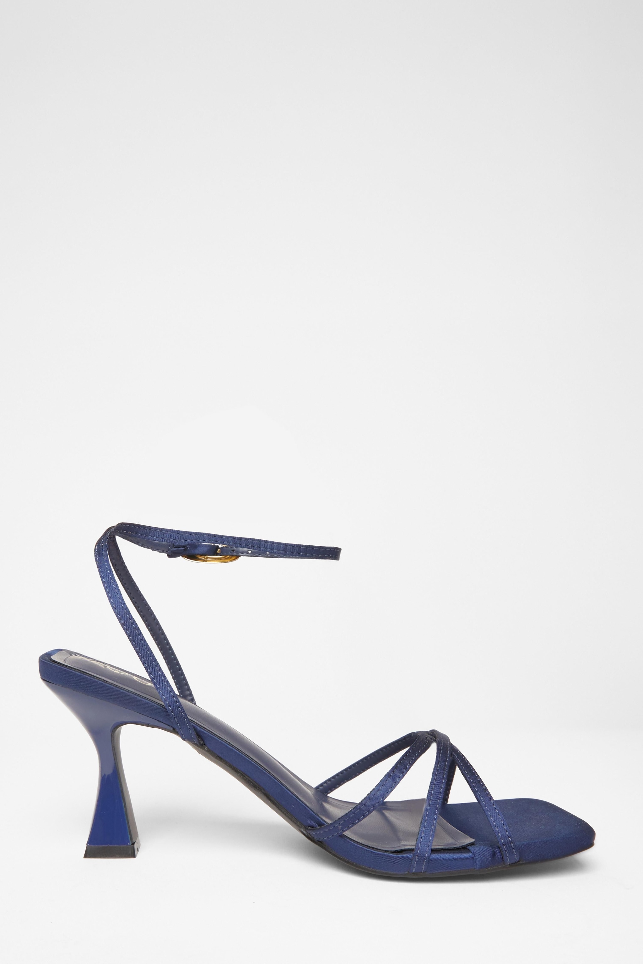 Quiz Navy Satin Strappy Flared Heels image 5