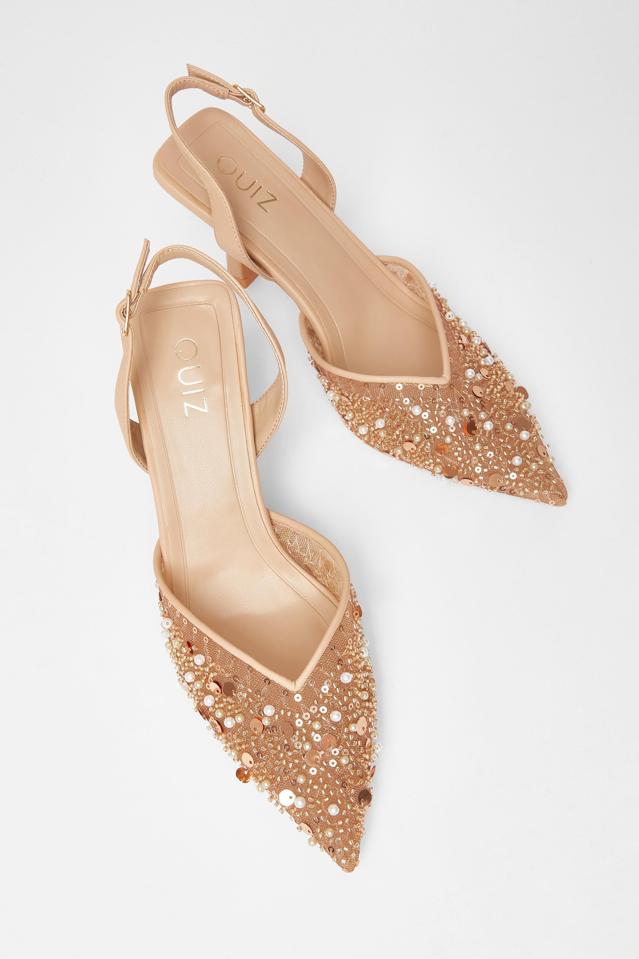 Quiz Nude Sequin Slingback Court Heels image 2