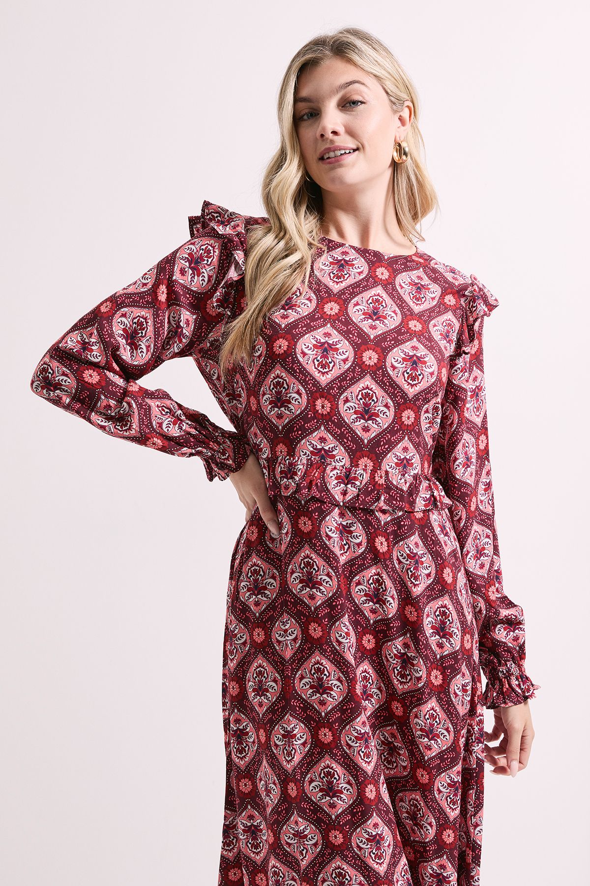 Dorothy Perkins Frill Detail Long Sleeve Midi Dress Multi image 2