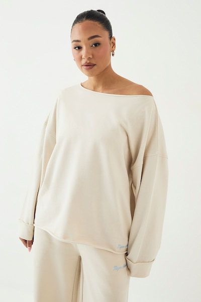 DSGN Studio DSGN Studio Script Embroidered Off The Shoulder Sweatshirt Cream