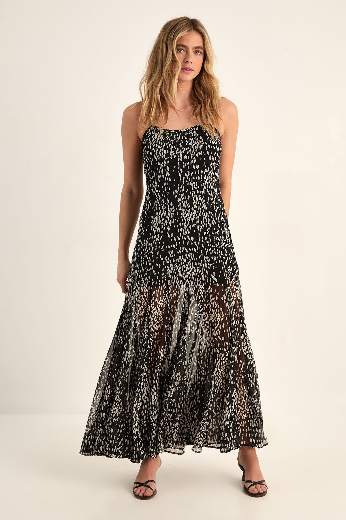 NastyGal Spot Godet Hem Strappy Maxi Dress Black
