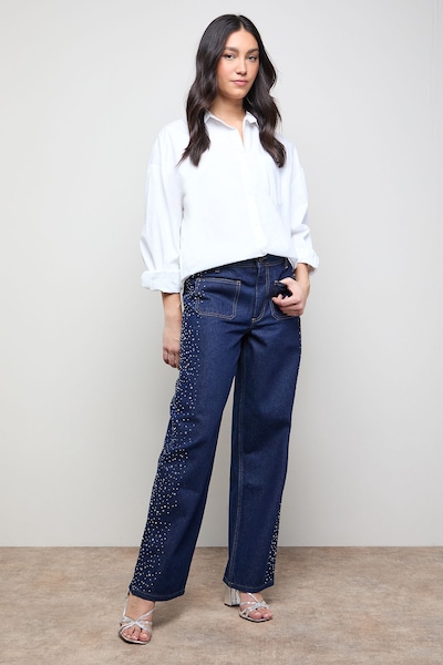 Oasis Hotfix Pocket Detail Wide Leg Jean Dark Wash