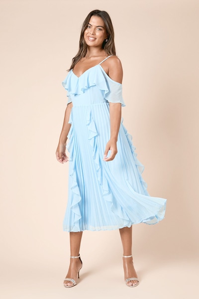 Dorothy Perkins DP Petite Luxe Ruffle Front Cold Shoulder Midi Dress Blue