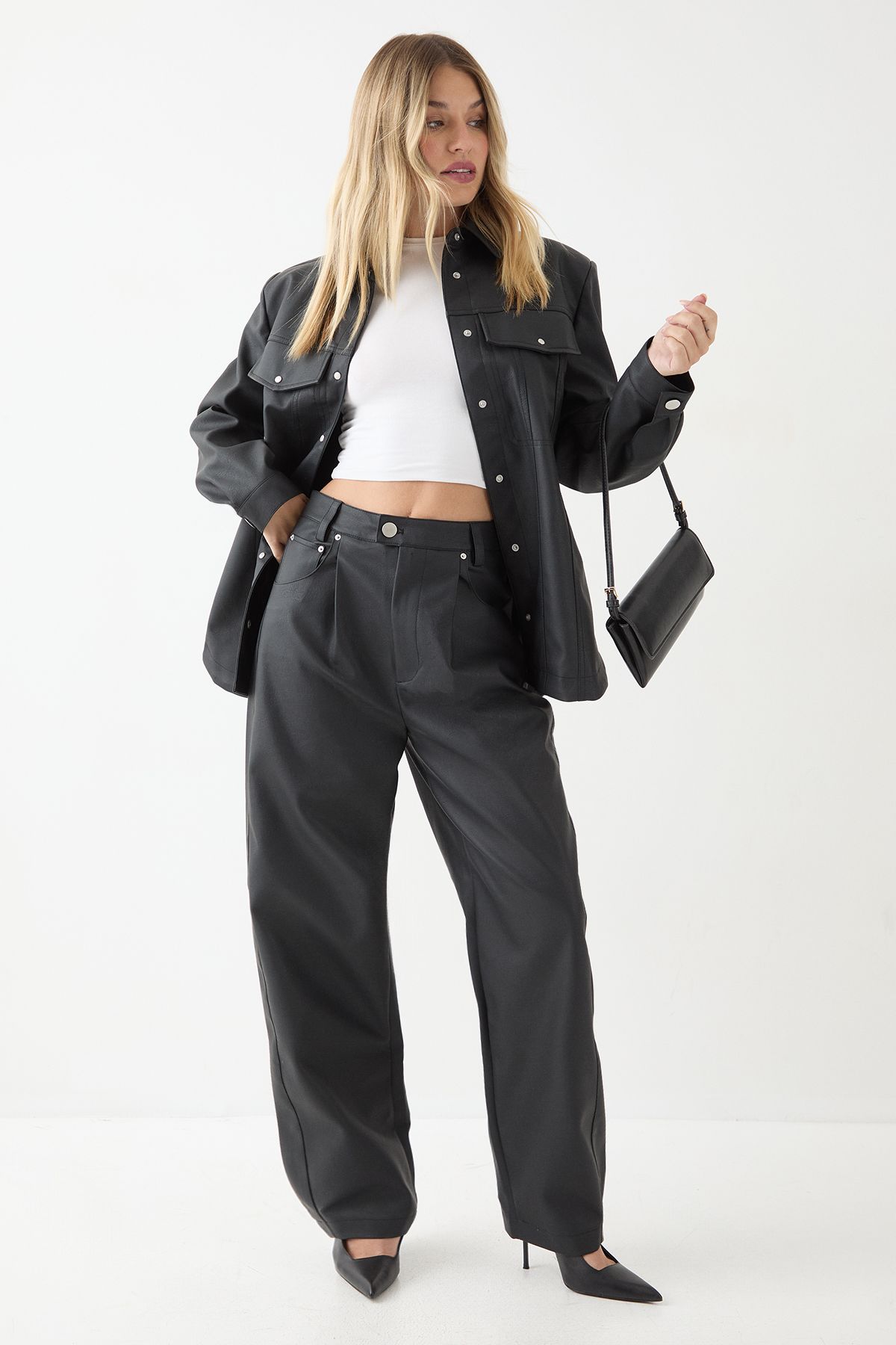 MissPap Barrell Leg Faux Leather Pant Black image 1