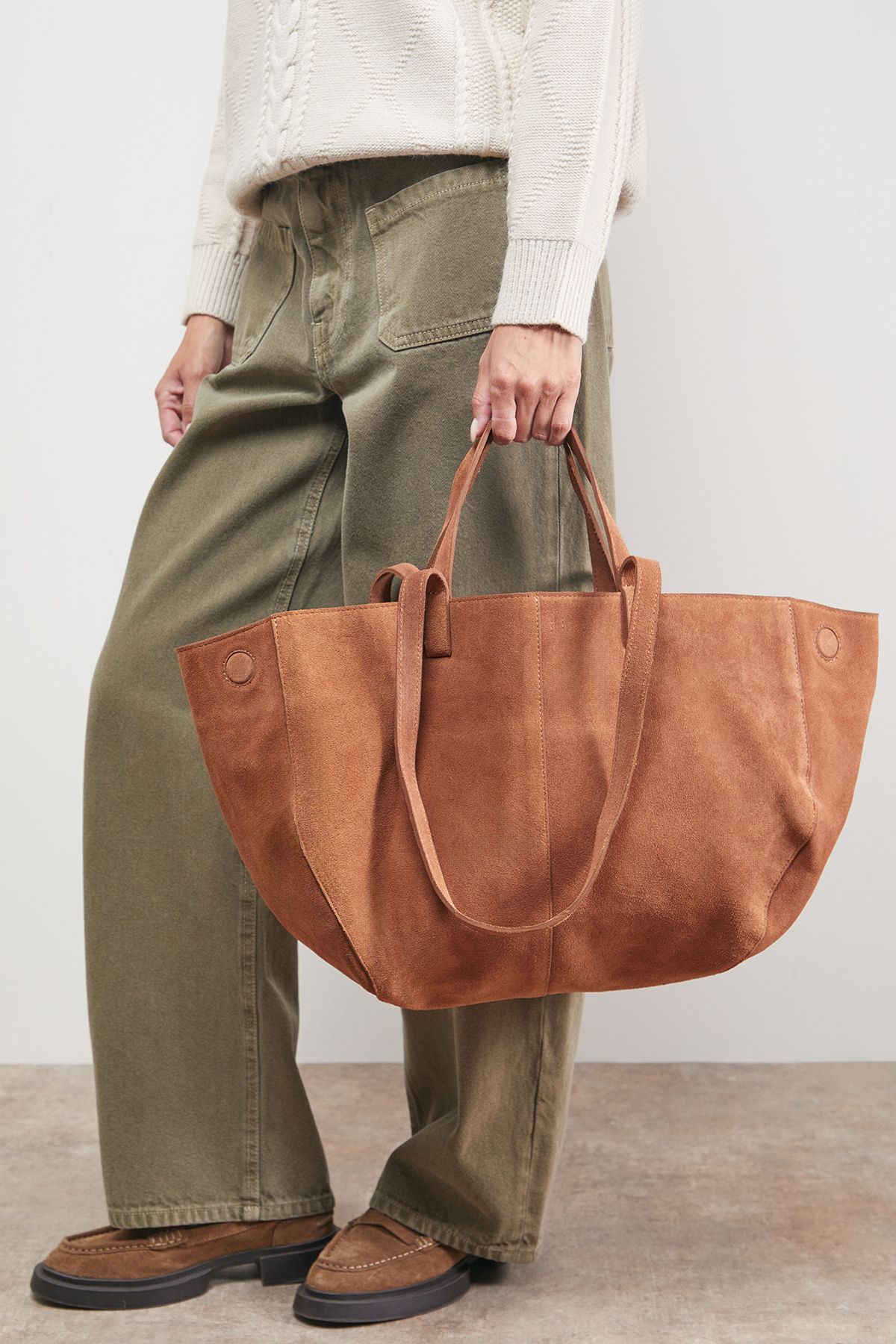 Oasis Jas Suede Tote Bag With Multi Handles Tan image 2