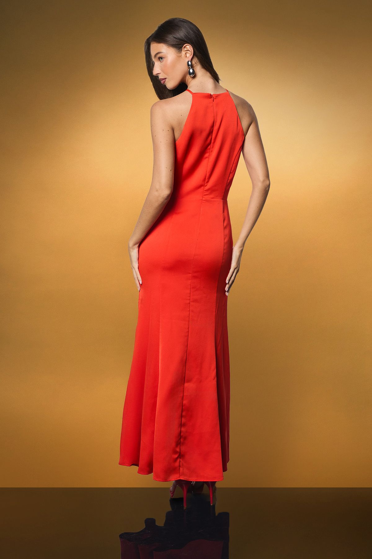 Coast Halter Neck Maxi Dress With Diamante Bow Trims Red image 3