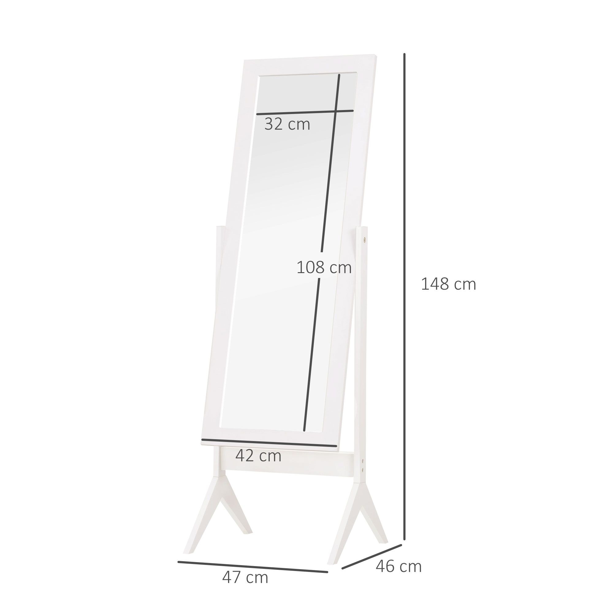 HOMCOM Dressing Mirror Freestanding Tall Adjustable Angle White 148x47cm Bedroom image 3