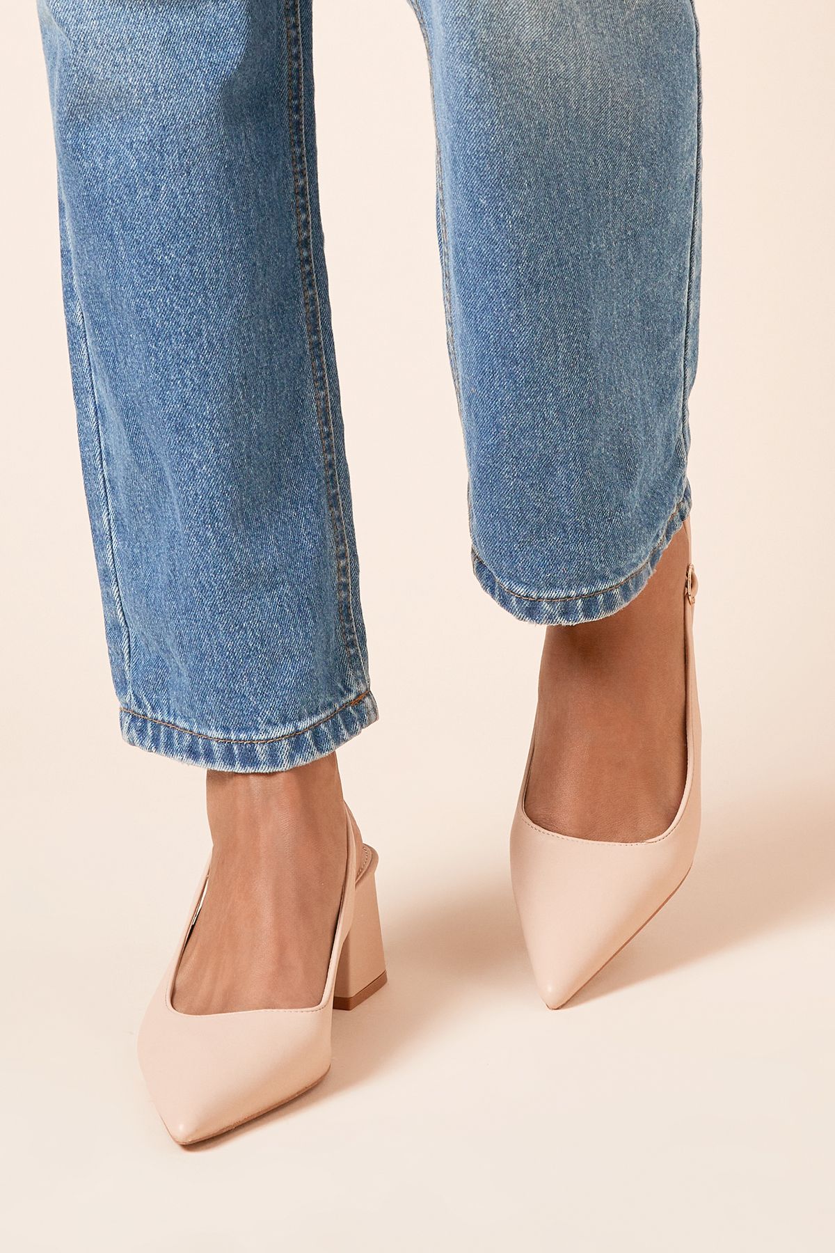 Dorothy Perkins Patricia Faux Leather Slingback Medium Block Heel Court Shoes Beige image 3