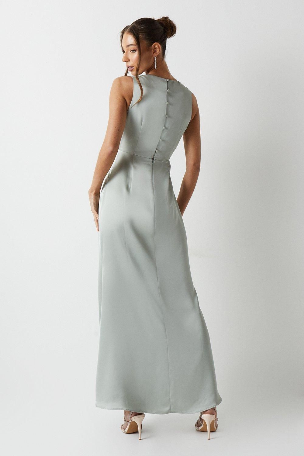 Coast Cowl Front Satin Fishtail Bridesmaid Maxi Dress Sage image 3