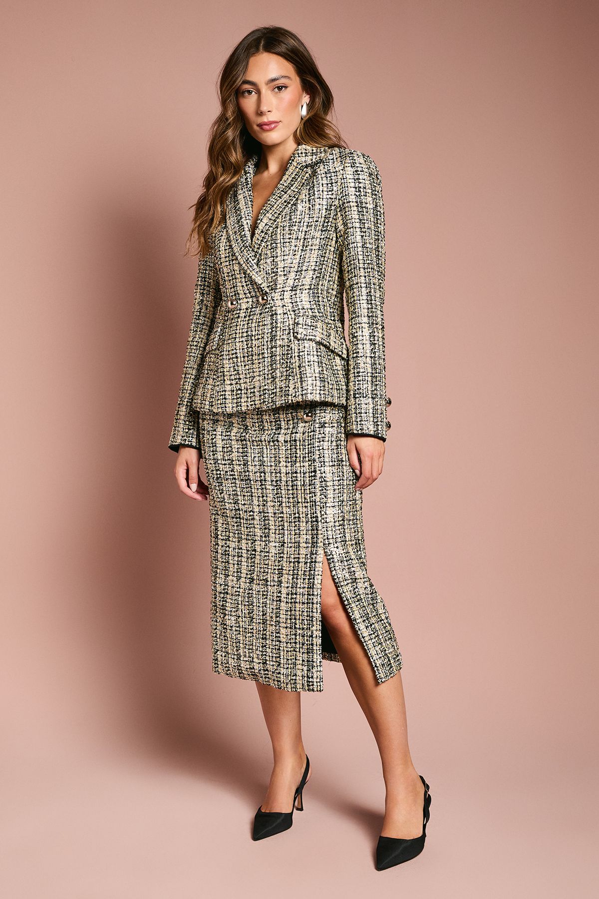 Coast Sequin Tweed Fitted Blazer Mono image 2