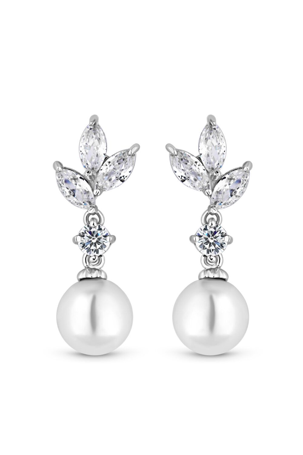 Jon Richard Rhodium Cubic Zirconia Pearl Drop Earrings