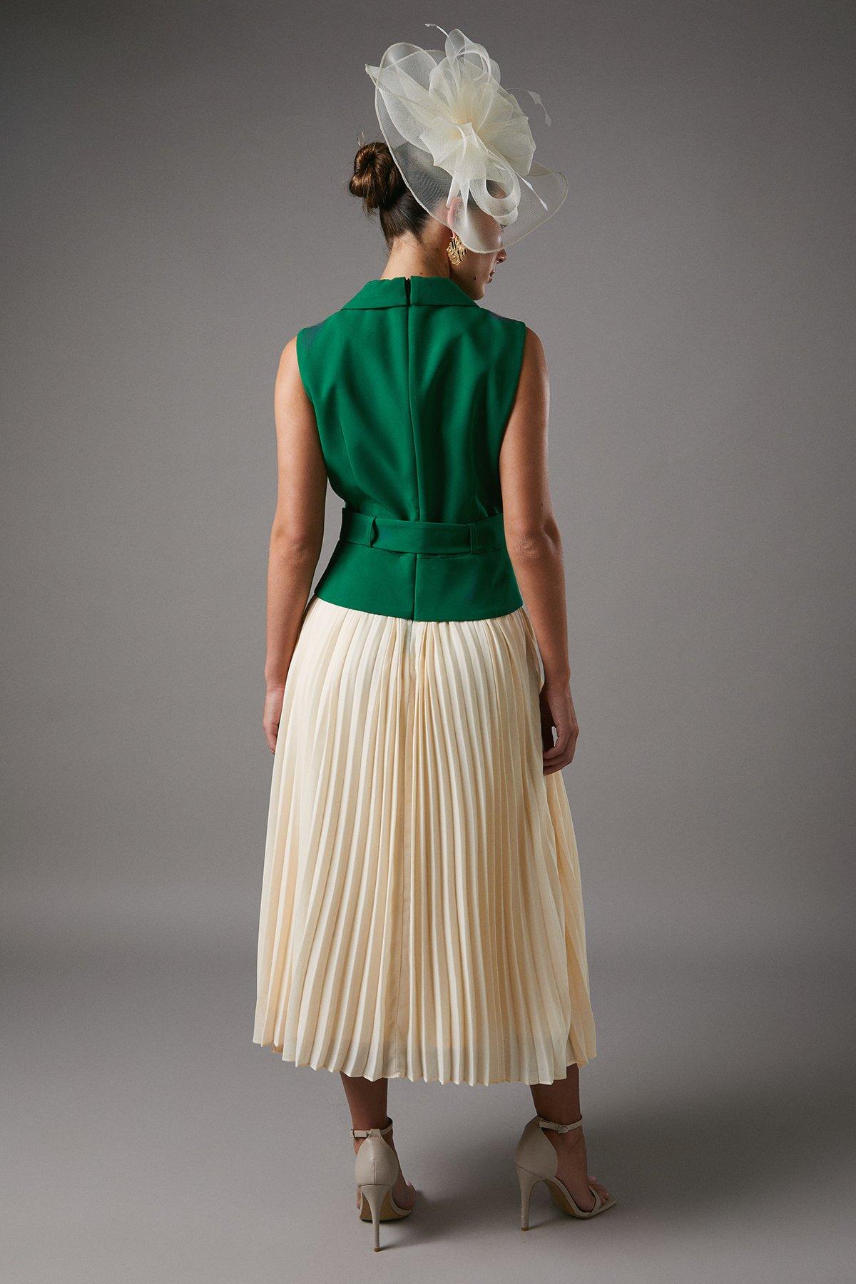 Coast Sleeveless Crepe Midi Dress With Chiffon Pleated Skirt Green image 3