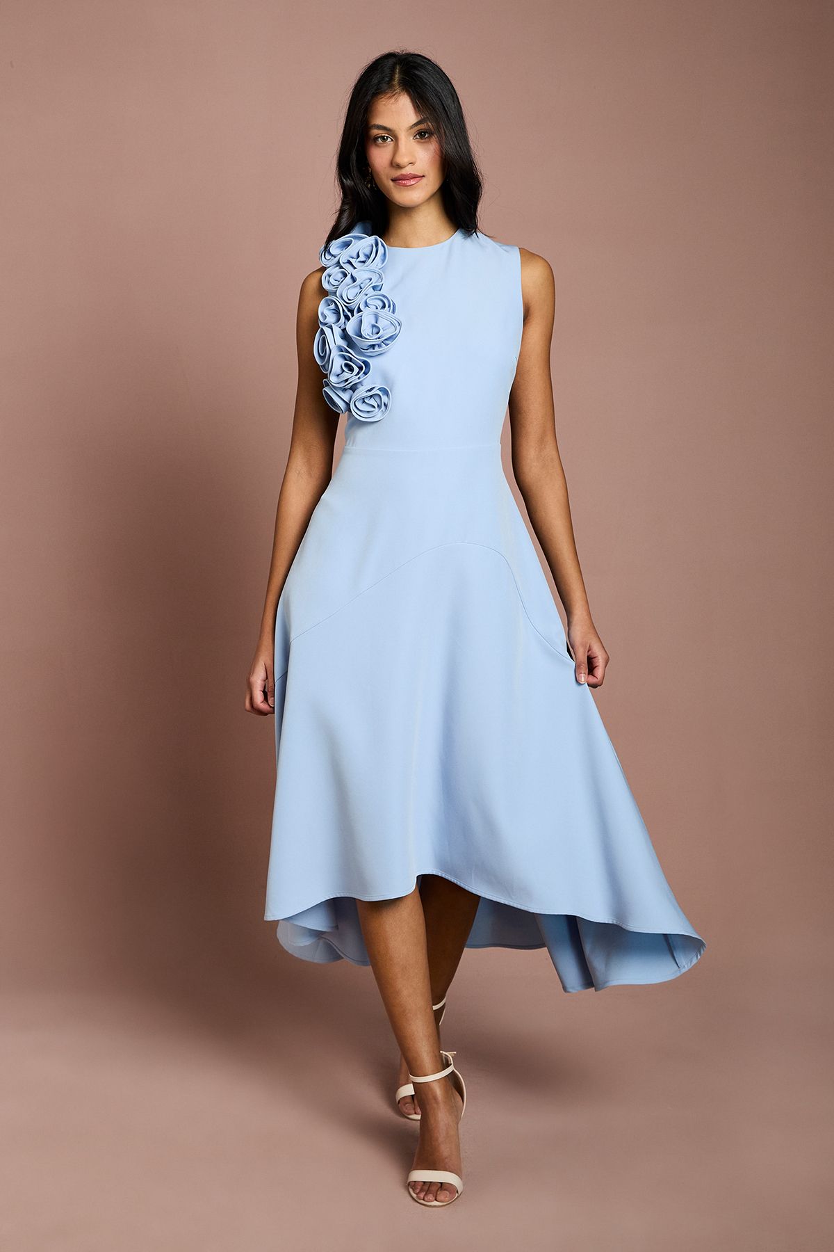 Coast Petite 3D Corsage High Low Dress Pastel Blue
