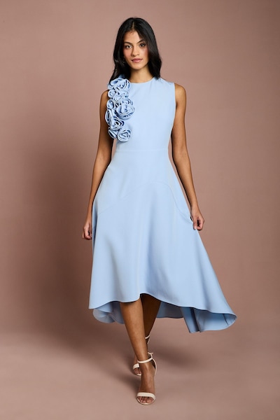 Coast Petite 3D Corsage High Low Dress Pastel Blue