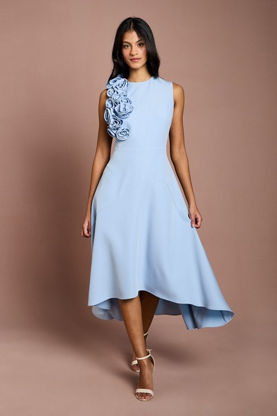 Coast Petite 3D Corsage High Low Dress Pastel Blue