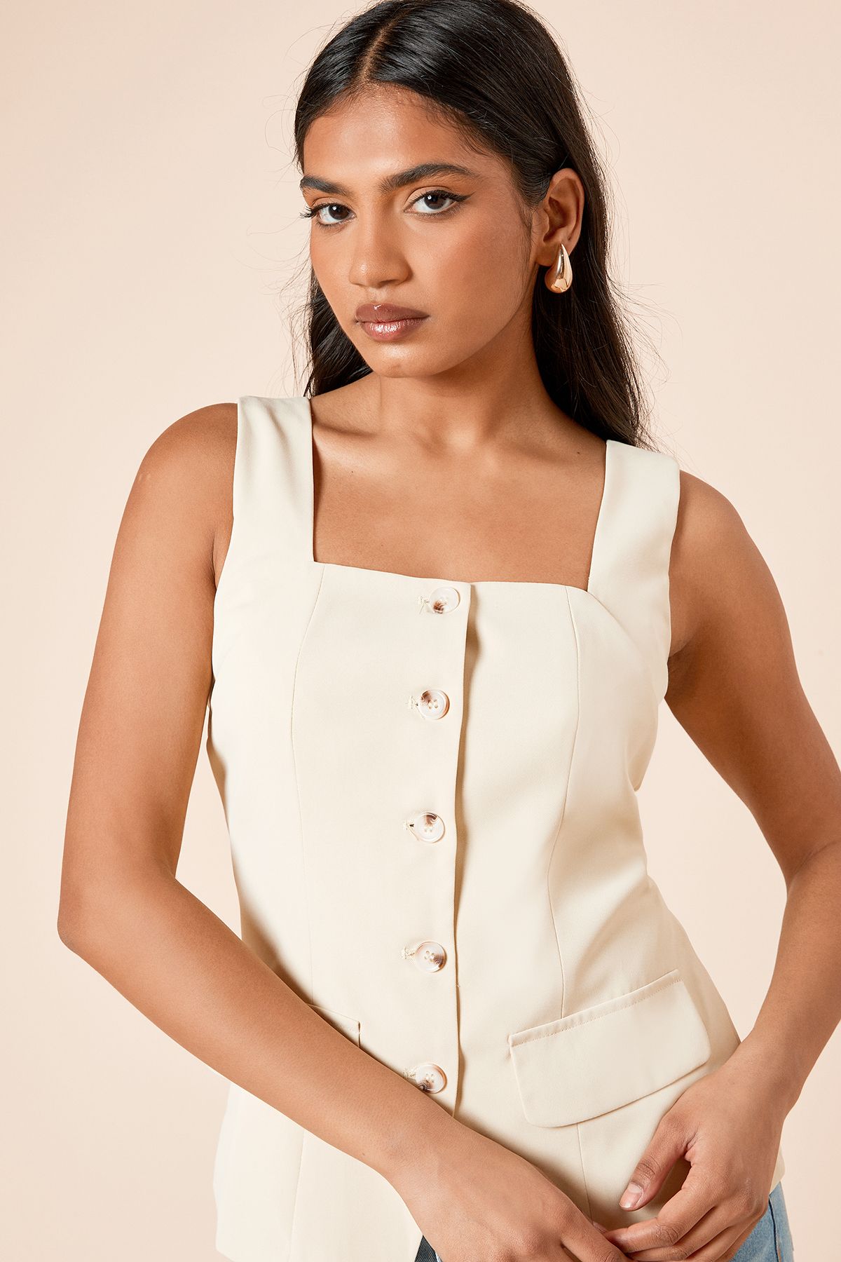 Dorothy Perkins Petite Longline Button Through Waistcoat Butter image 3