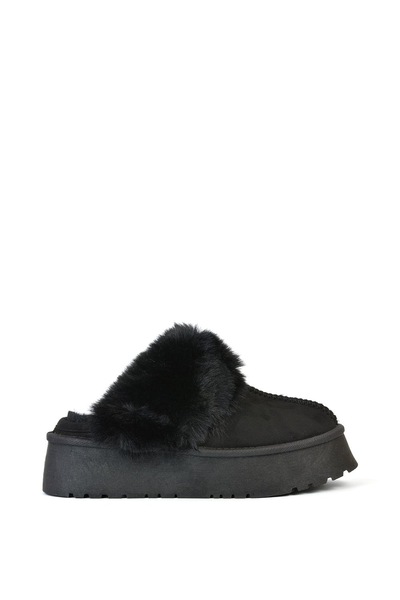XY London 'Faith' Slip On Faux Fur Slippers with Platform Sole