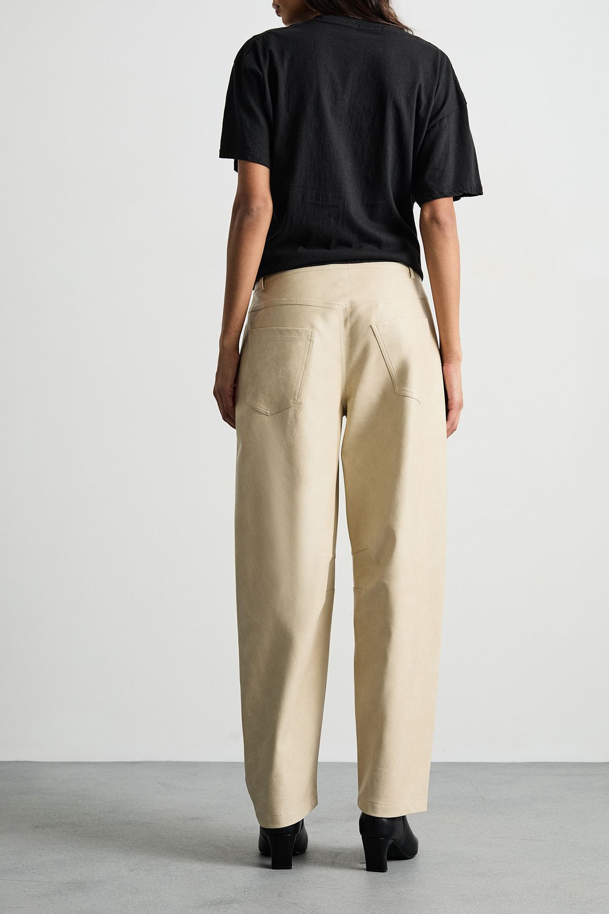 Warehouse Barrel Leg Faux Leather Trouser Cream image 4