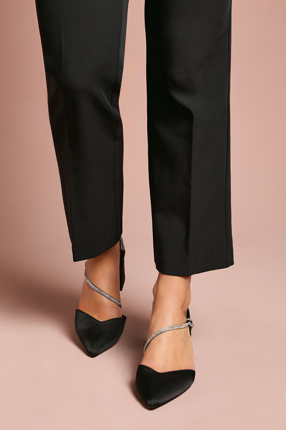 Coast Wide Fit Deyla Satin Diamante Asymmetric Strap High Clock Heel Court Shoes Black image 3