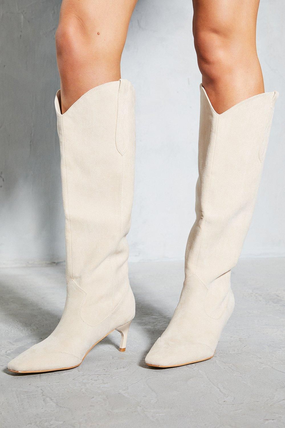 MissPap Faux Suede Low Heel Cowboy Boots Stone image 3